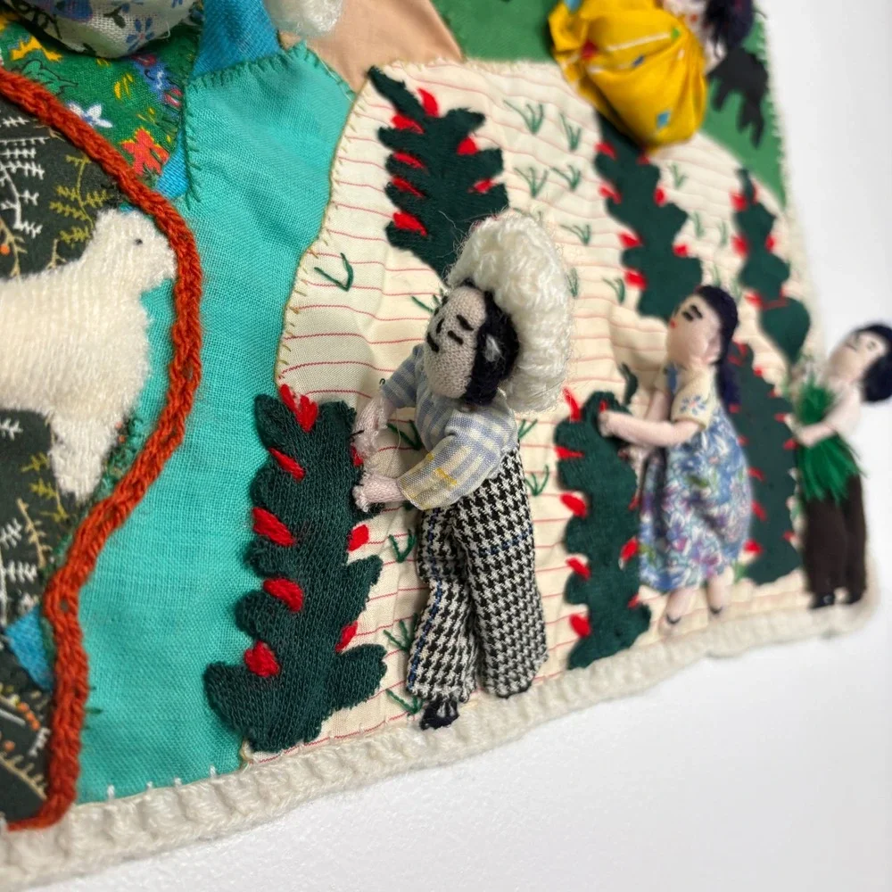 Handmade Peruvian Arpillera Folk Art Wall Hanging 20x16 Multicolor Sierra Peru